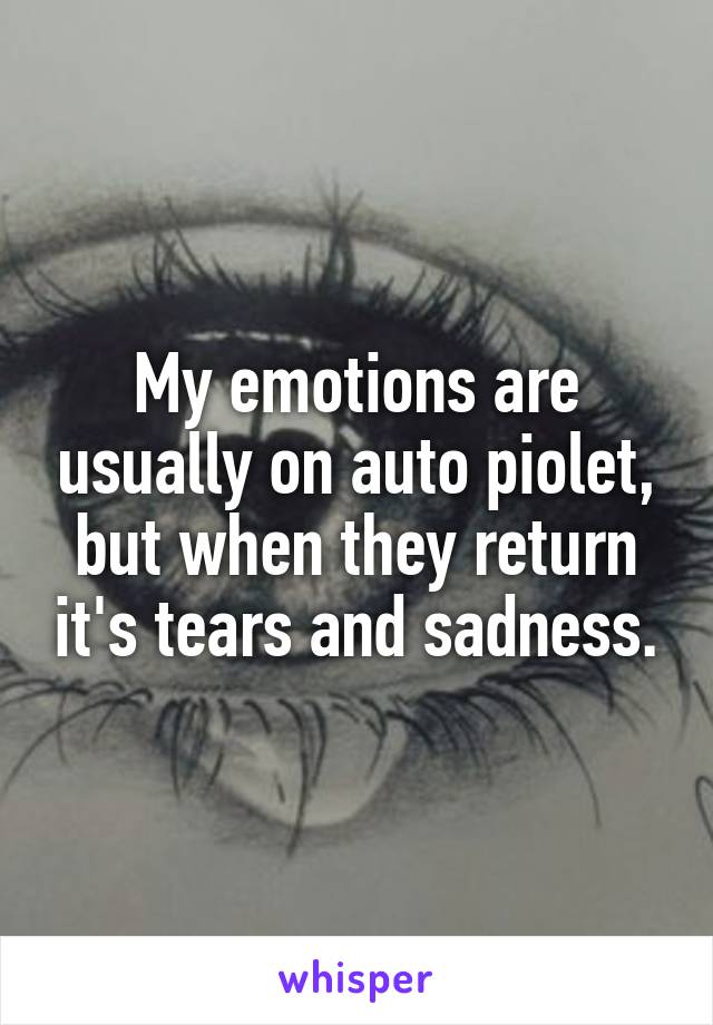 My emotions are usually on auto piolet, but when they return it's tears and sadness.