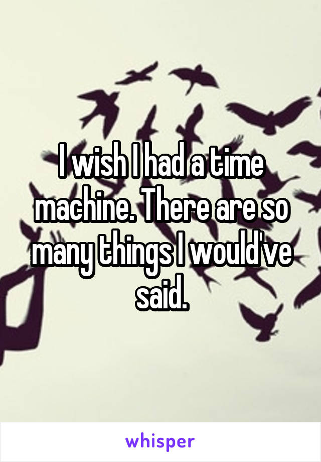 I wish I had a time machine. There are so many things I would've said.