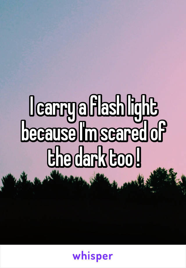 I carry a flash light because I'm scared of the dark too !