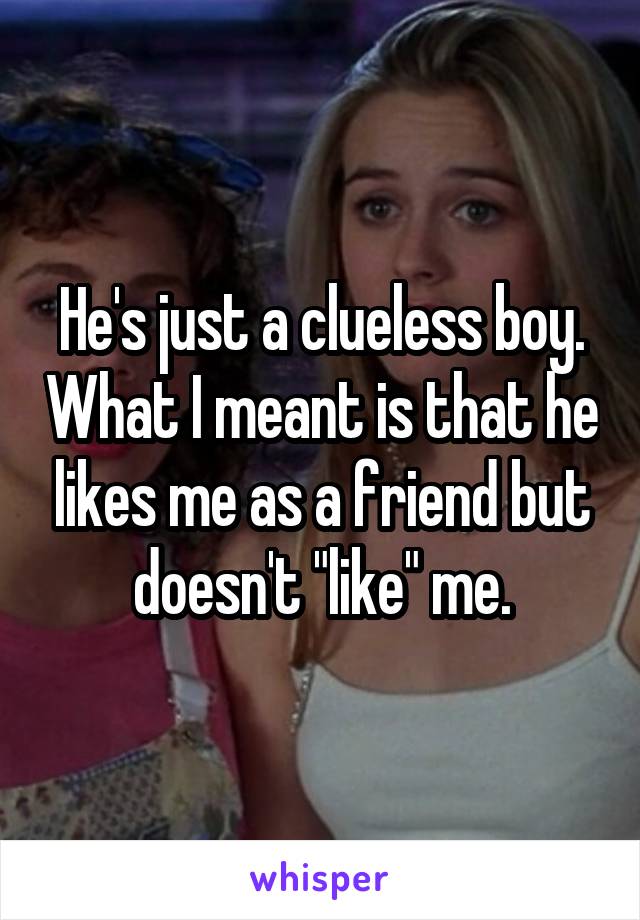 He's just a clueless boy. What I meant is that he likes me as a friend but doesn't "like" me.