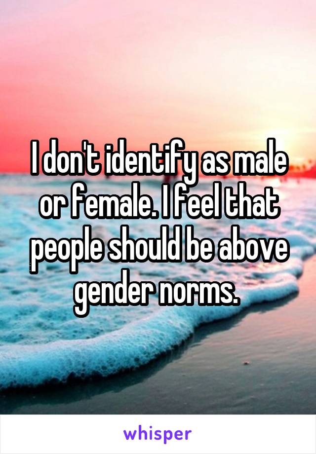 I don't identify as male or female. I feel that people should be above gender norms. 