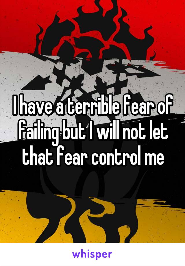 I have a terrible fear of failing but I will not let that fear control me