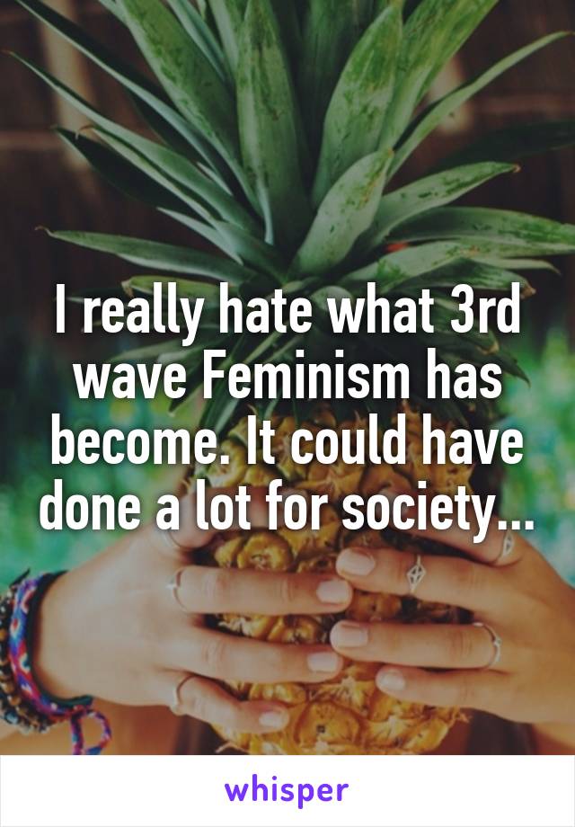 I really hate what 3rd wave Feminism has become. It could have done a lot for society...