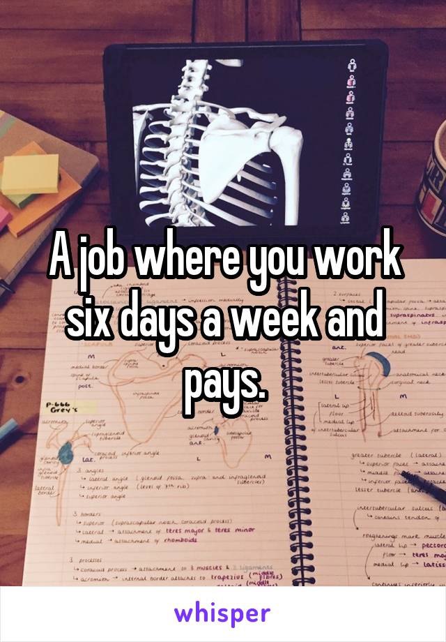 A job where you work six days a week and pays.