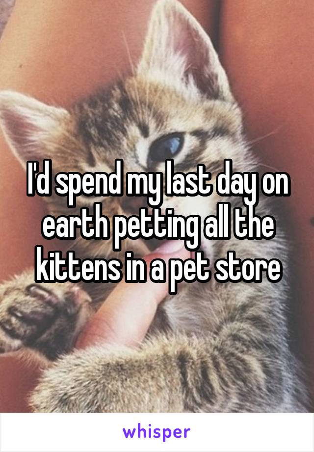 I'd spend my last day on earth petting all the kittens in a pet store