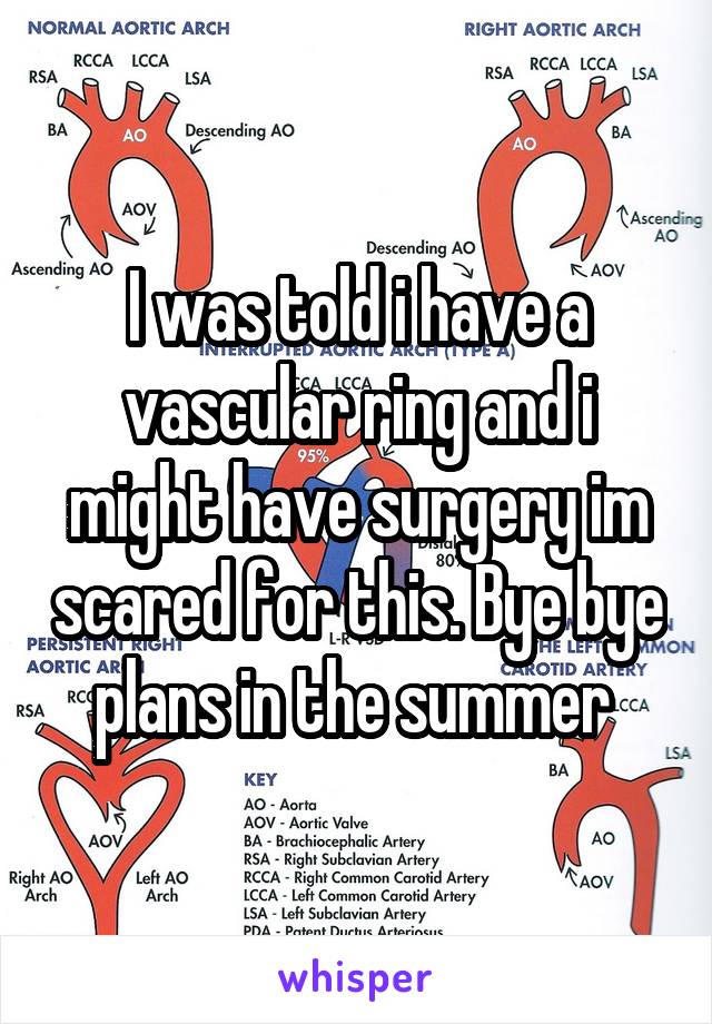 I was told i have a vascular ring and i might have surgery im scared for this. Bye bye plans in the summer 