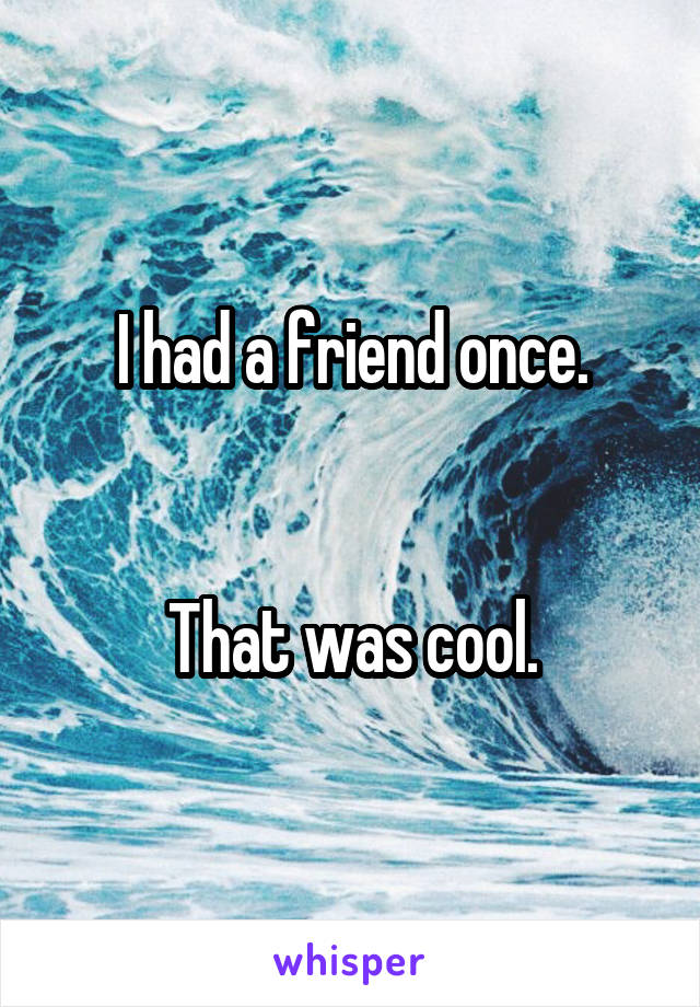 I had a friend once.


That was cool.