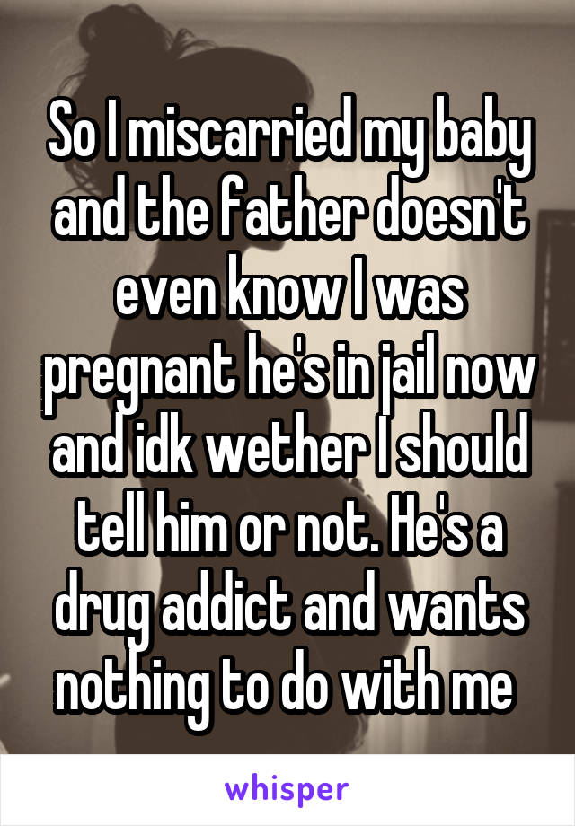 So I miscarried my baby and the father doesn't even know I was pregnant he's in jail now and idk wether I should tell him or not. He's a drug addict and wants nothing to do with me 