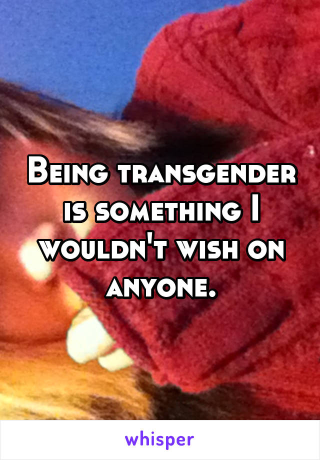 Being transgender is something I wouldn't wish on anyone.