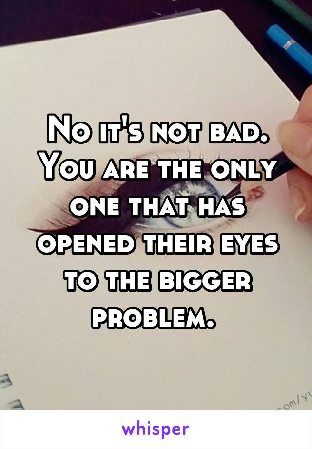No it's not bad. You are the only one that has opened their eyes to the bigger problem. 