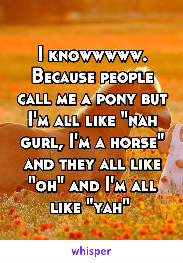 I knowwwww. Because people call me a pony but I'm all like "nah gurl, I'm a horse" and they all like "oh" and I'm all like "yah" 