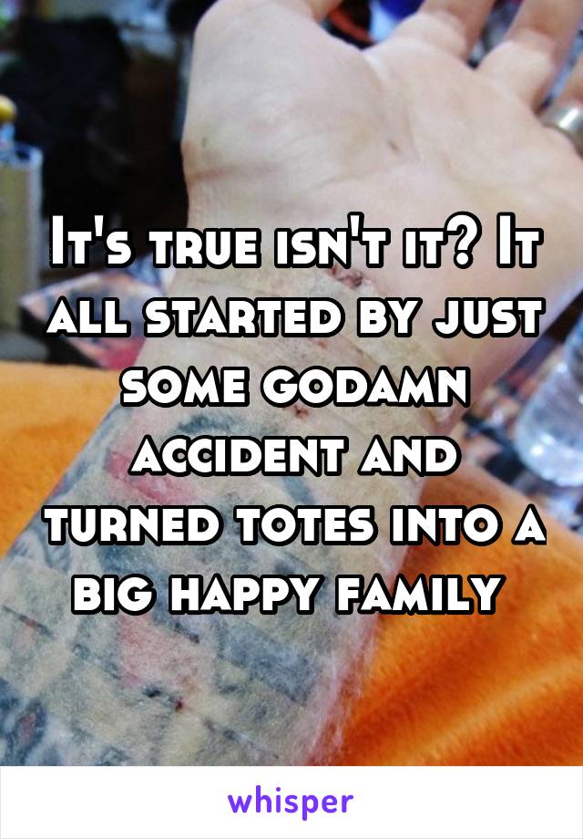 It's true isn't it? It all started by just some godamn accident and turned totes into a big happy family 