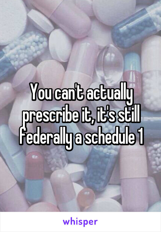 You can't actually prescribe it, it's still federally a schedule 1