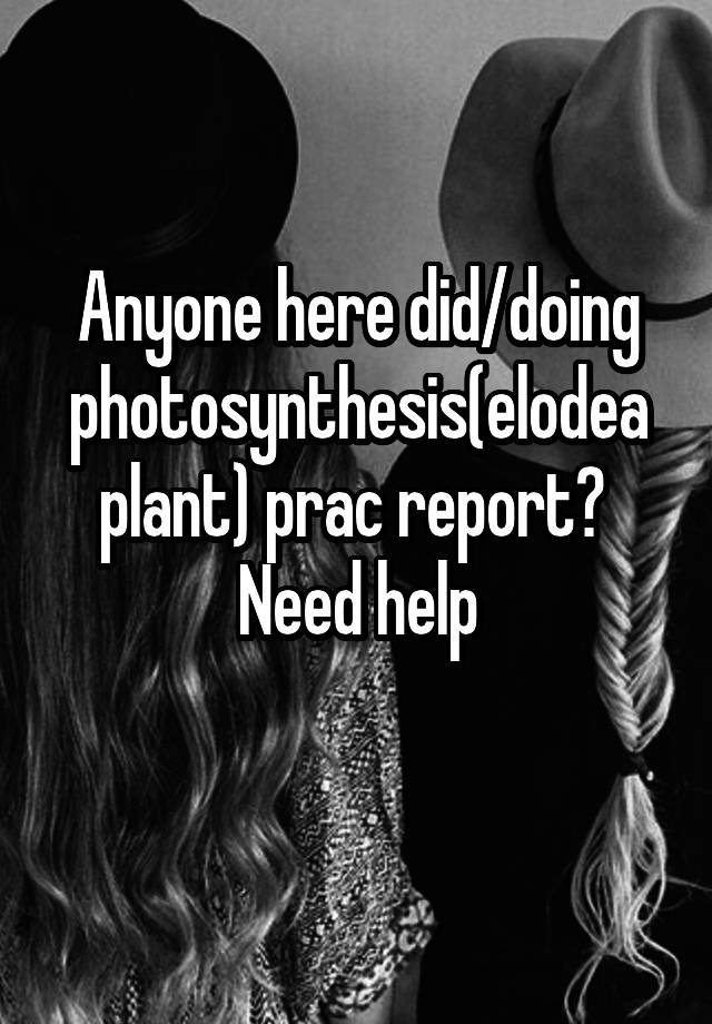 Anyone here did/doing photosynthesis(elodea plant) prac report? 
Need help
