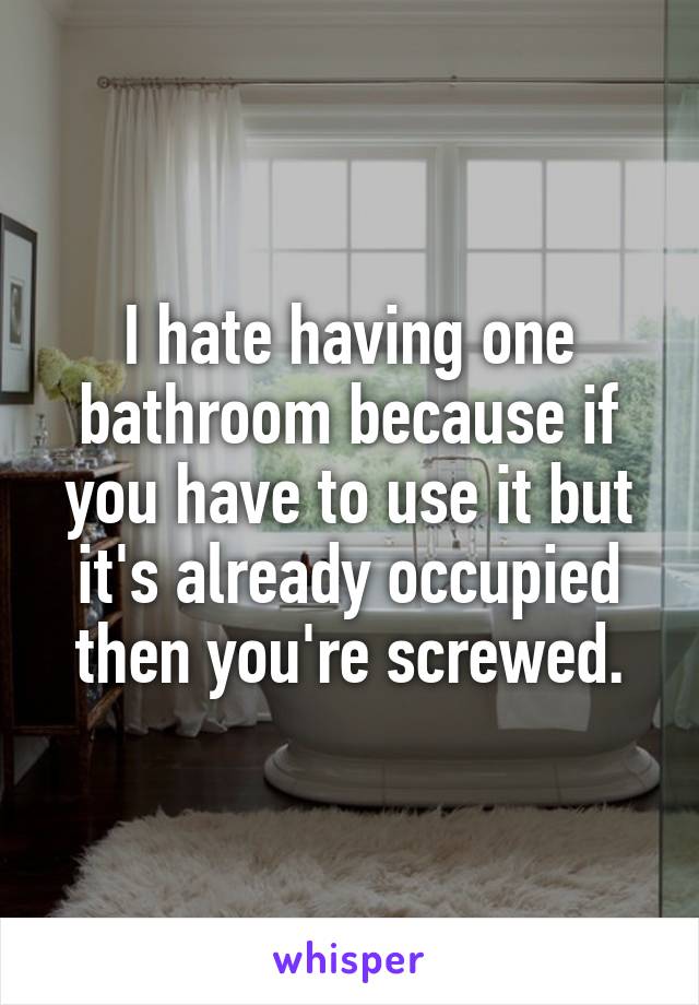 I hate having one bathroom because if you have to use it but it's already occupied then you're screwed.