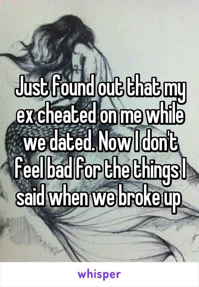 Just found out that my ex cheated on me while we dated. Now I don't feel bad for the things I said when we broke up 