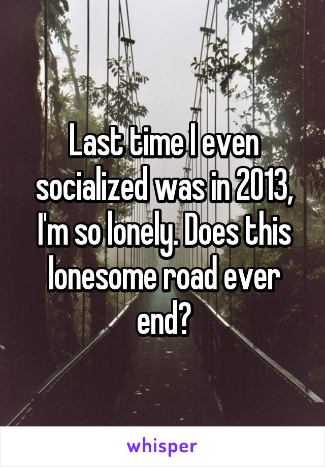 Last time I even socialized was in 2013, I'm so lonely. Does this lonesome road ever end?