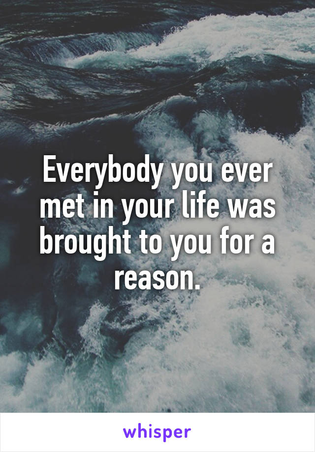 Everybody you ever met in your life was brought to you for a reason.