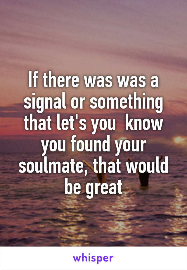 If there was was a signal or something that let's you  know you found your soulmate, that would be great