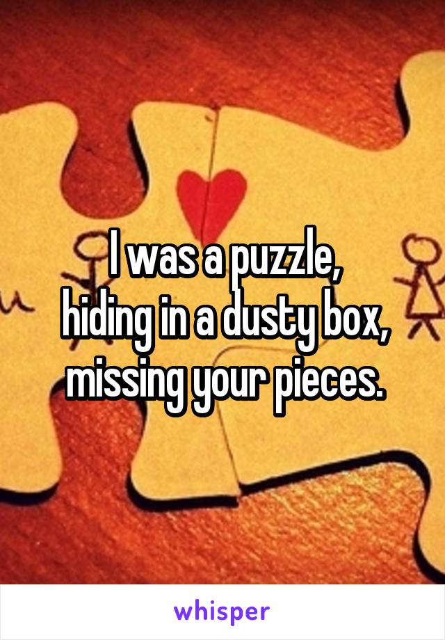 I was a puzzle,
hiding in a dusty box,
missing your pieces.