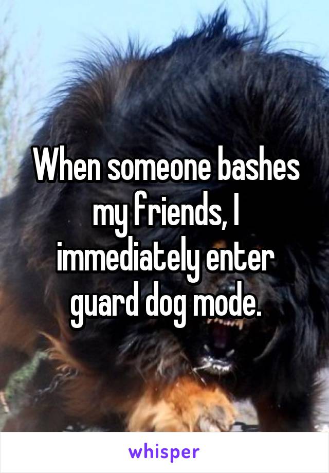 When someone bashes my friends, I immediately enter guard dog mode.