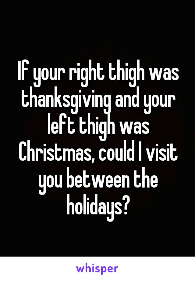 If your right thigh was thanksgiving and your left thigh was Christmas, could I visit you between the holidays?