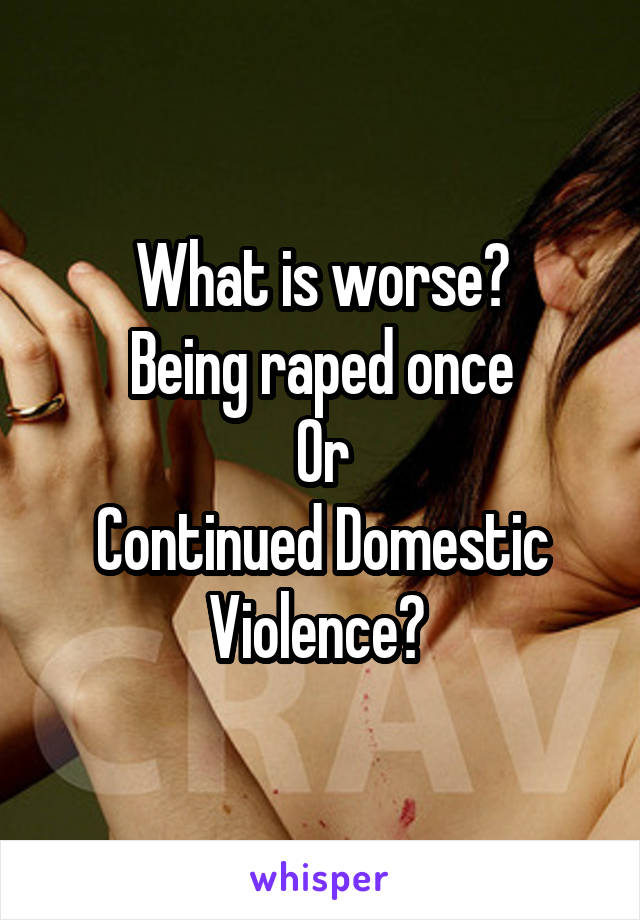 What is worse?
Being raped once
Or
Continued Domestic Violence? 