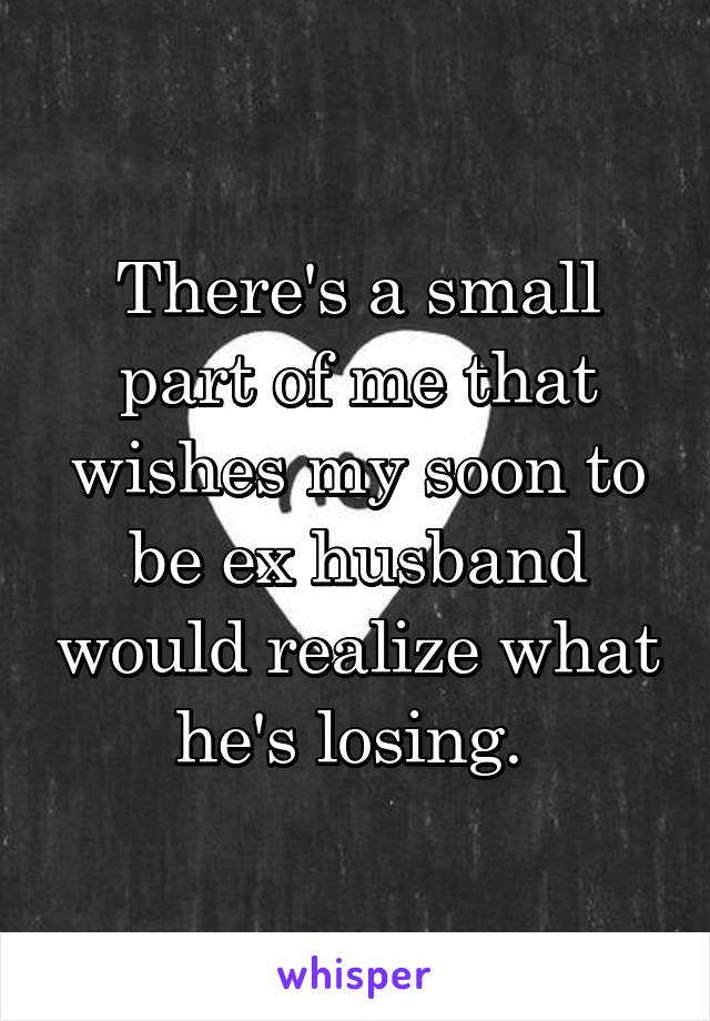 There's a small part of me that wishes my soon to be ex husband would realize what he's losing. 