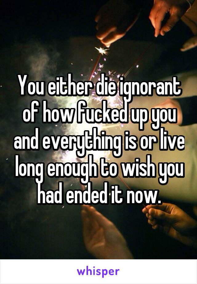 You either die ignorant of how fucked up you and everything is or live long enough to wish you had ended it now.