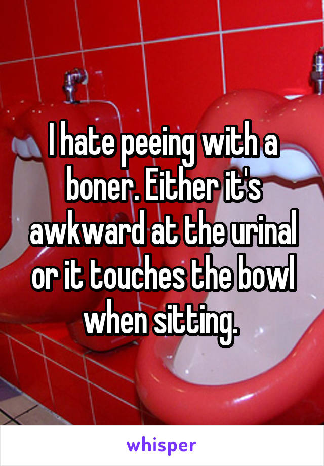 I hate peeing with a boner. Either it's awkward at the urinal or it touches the bowl when sitting. 