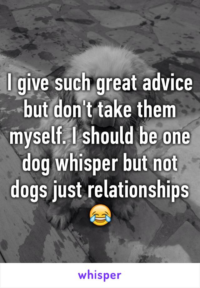 I give such great advice but don't take them myself. I should be one dog whisper but not dogs just relationships 😂