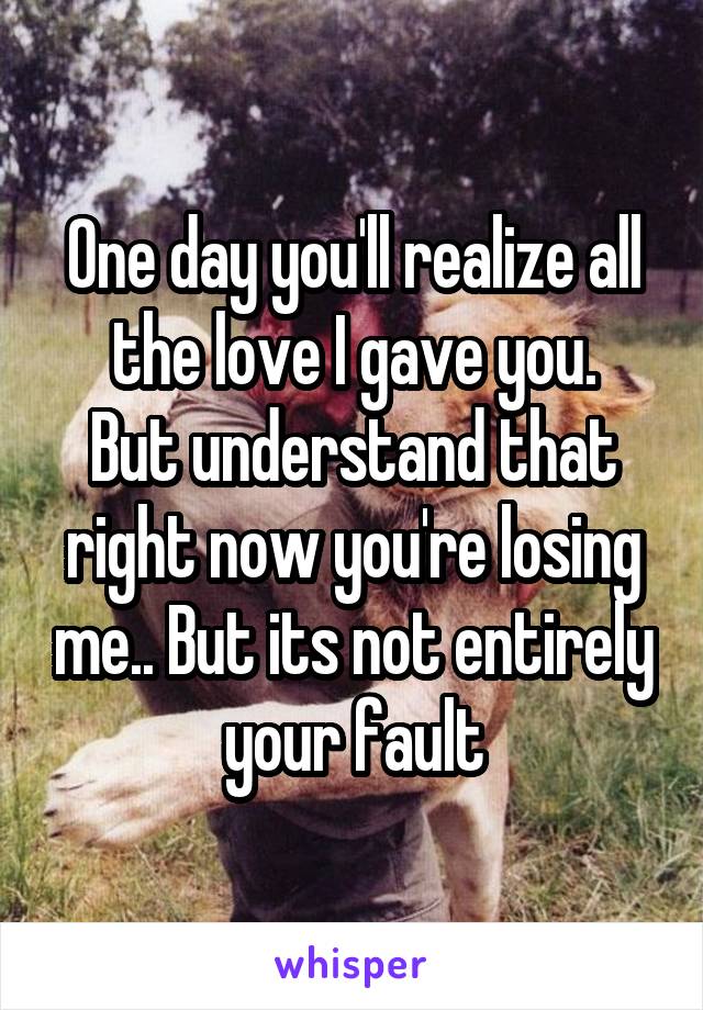 One day you'll realize all the love I gave you.
But understand that right now you're losing me.. But its not entirely your fault