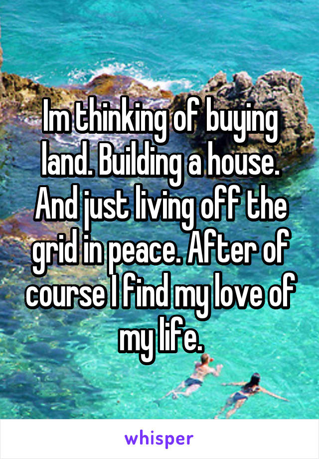 Im thinking of buying land. Building a house. And just living off the grid in peace. After of course I find my love of my life.