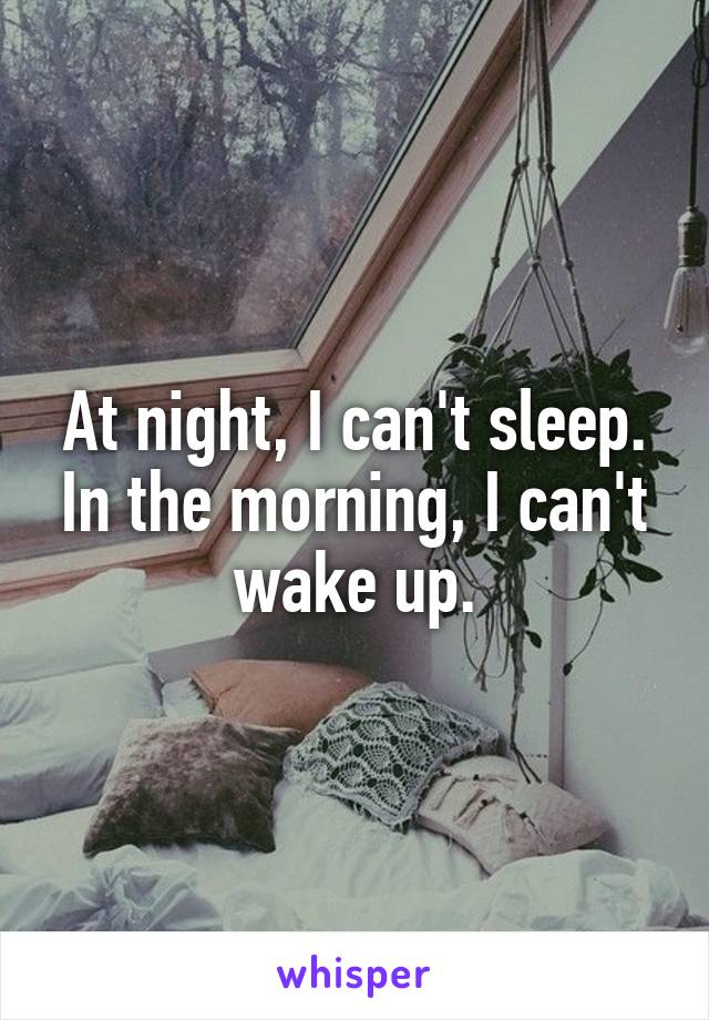 At night, I can't sleep. In the morning, I can't wake up.