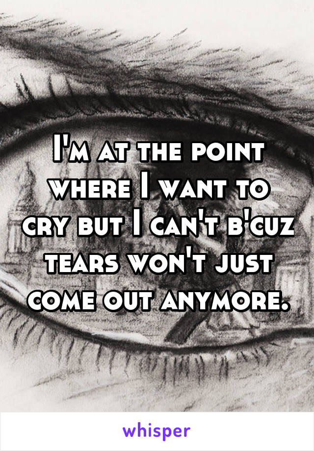 I'm at the point where I want to cry but I can't b'cuz tears won't just come out anymore.