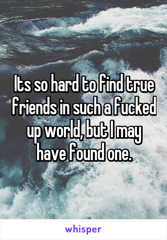 Its so hard to find true friends in such a fucked up world, but I may have found one.