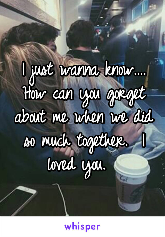 I just wanna know.... How can you gorget about me when we did so much together.  I loved you.  