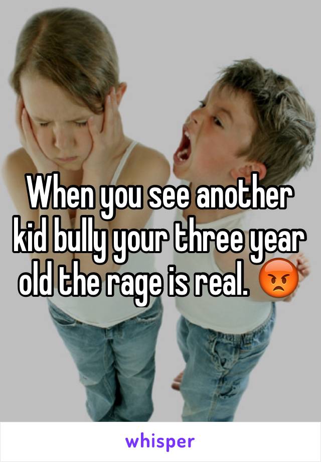 When you see another kid bully your three year old the rage is real. 😡