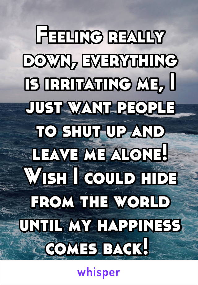 Feeling really down, everything is irritating me, I just want people to shut up and leave me alone! Wish I could hide from the world until my happiness comes back! 