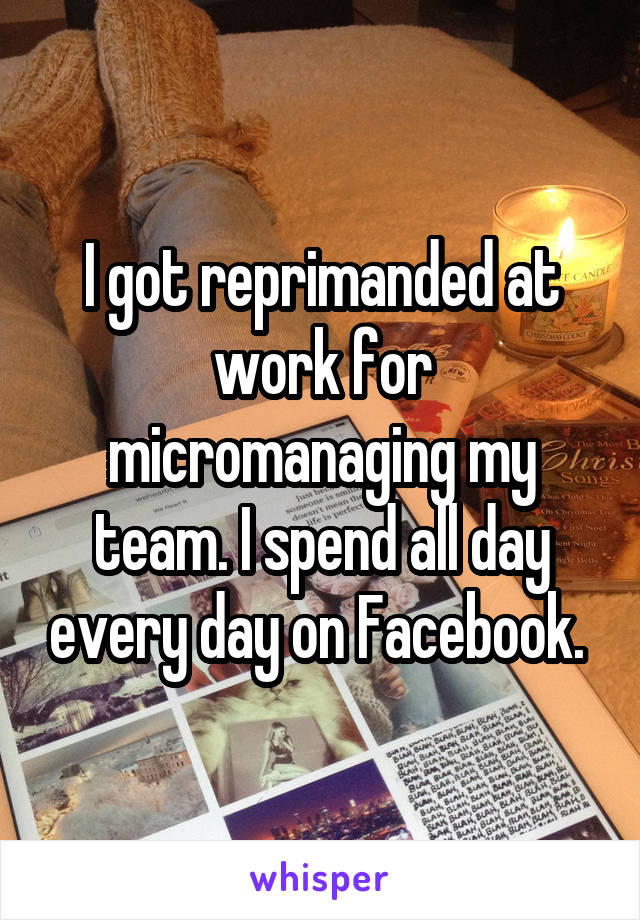 I got reprimanded at work for micromanaging my team. I spend all day every day on Facebook. 