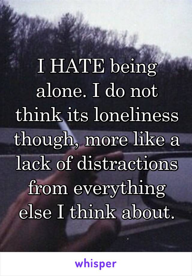 I HATE being alone. I do not think its loneliness though, more like a lack of distractions from everything else I think about.