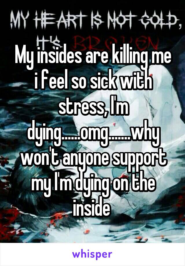 My insides are killing me i feel so sick with stress, I'm dying......omg.......why won't anyone support my I'm dying on the inside 