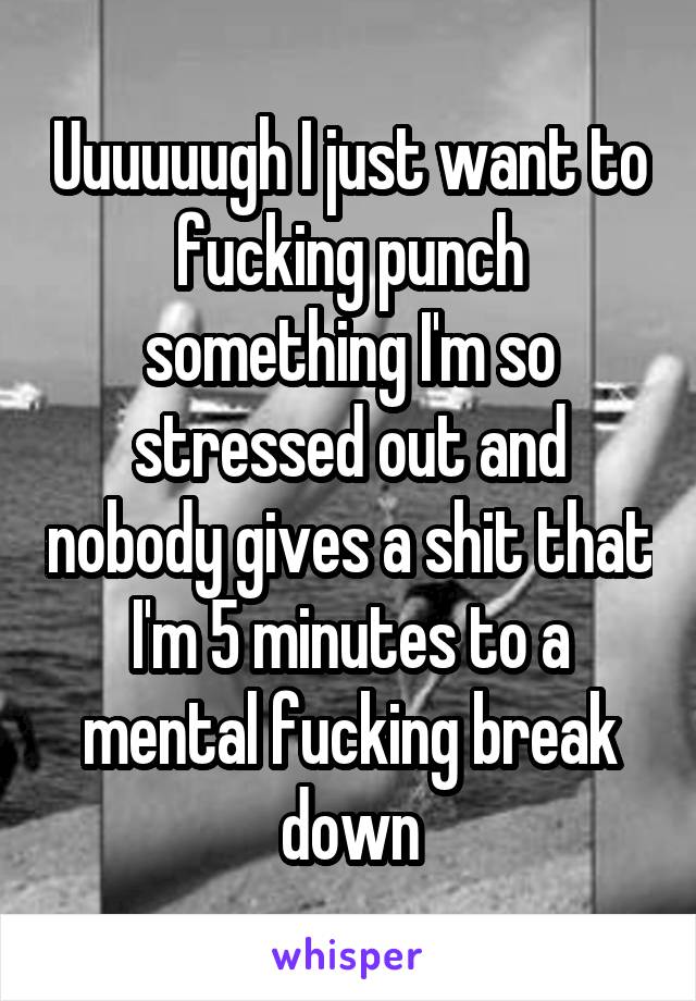 Uuuuuugh I just want to fucking punch something I'm so stressed out and nobody gives a shit that I'm 5 minutes to a mental fucking break down