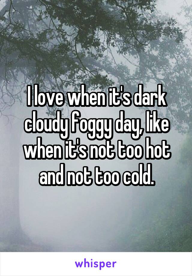 I love when it's dark cloudy foggy day, like when it's not too hot and not too cold.