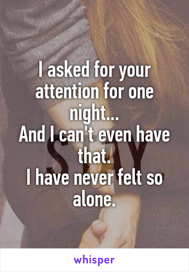 I asked for your attention for one night...
And I can't even have that.
I have never felt so alone.