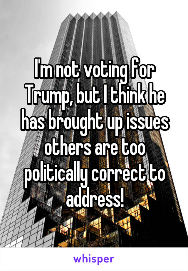 I'm not voting for Trump, but I think he has brought up issues others are too politically correct to address!