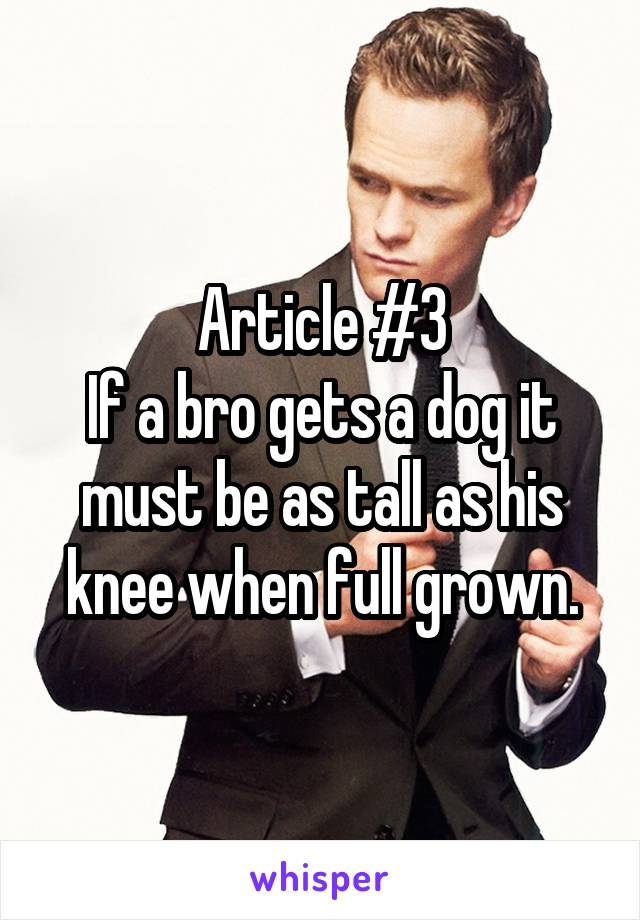 Article #3
If a bro gets a dog it must be as tall as his knee when full grown.