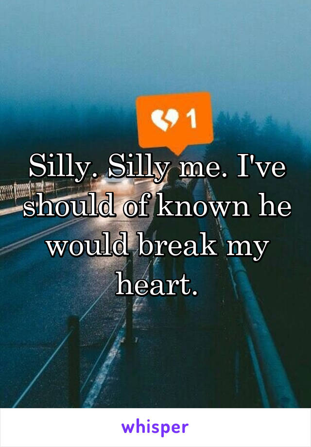 Silly. Silly me. I've should of known he would break my heart.