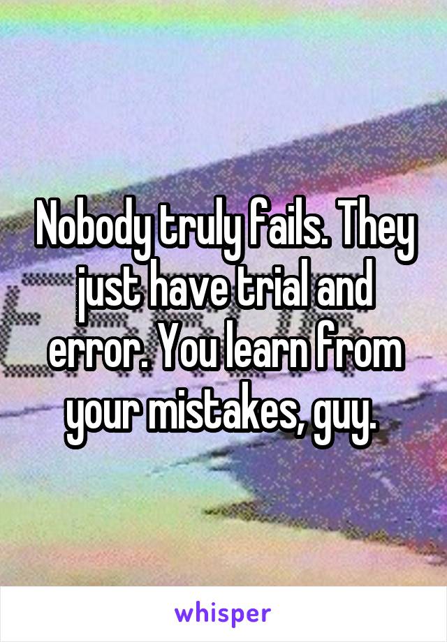 Nobody truly fails. They just have trial and error. You learn from your mistakes, guy. 