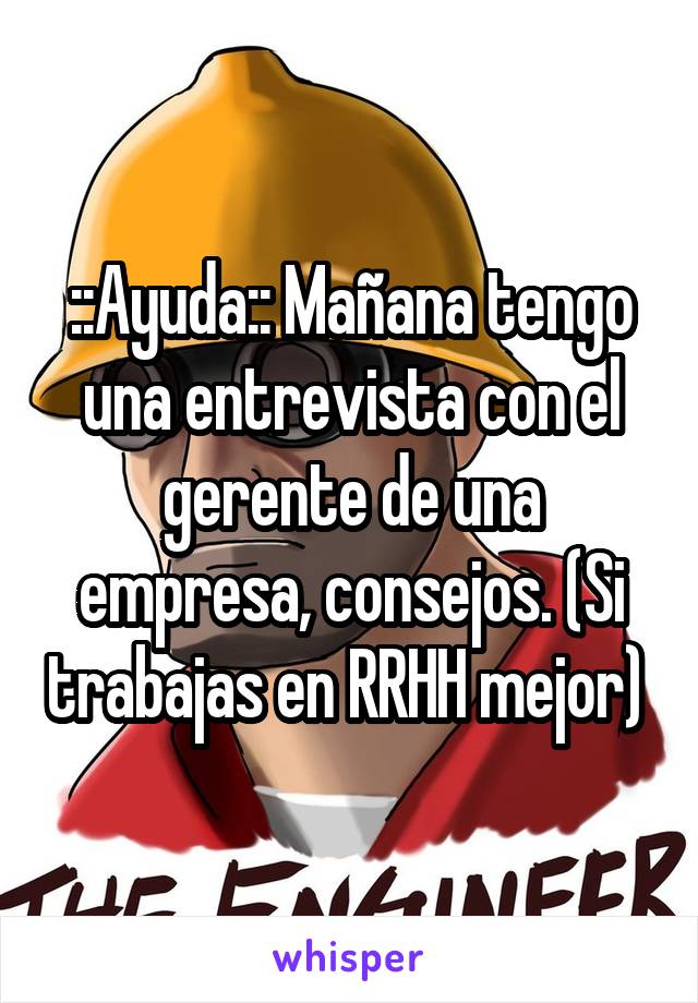 ::Ayuda:: Mañana tengo una entrevista con el gerente de una empresa, consejos. (Si trabajas en RRHH mejor) 